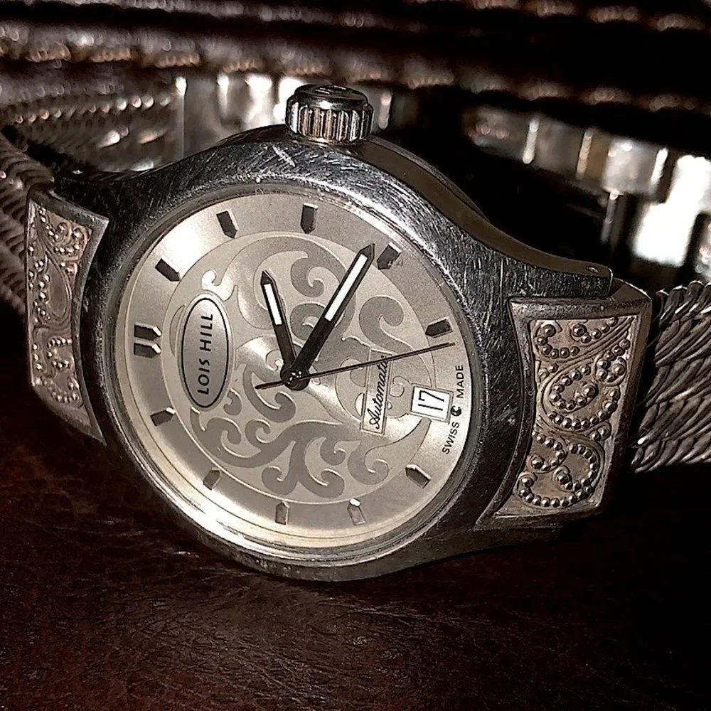 LOIS HILL Automatic Grey Round Sterling Silver Watch